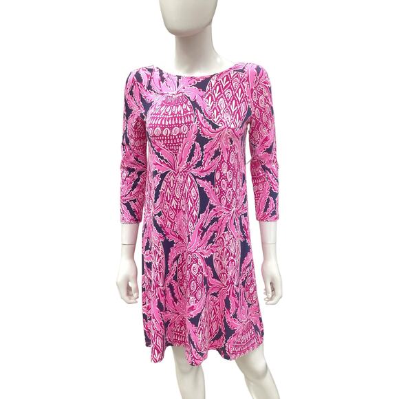 Lilly Pulitzer Dress Women’s Size S Stretchy 3/4 Sleeve Back With Cut Outs Pink - Picture 1 of 5